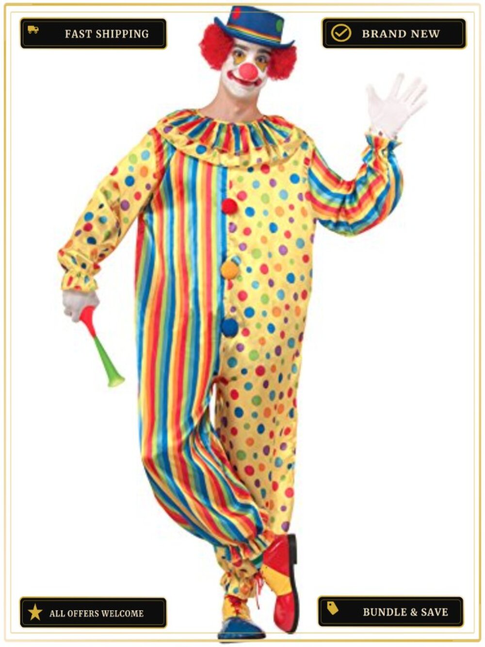 Men's Clown Jumpsuit Costume Standard Halloween Cosplay